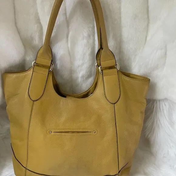 B Makowsky soft leather yellow mustard large shoulder bag gold tone Har… - Picture 3 of 13